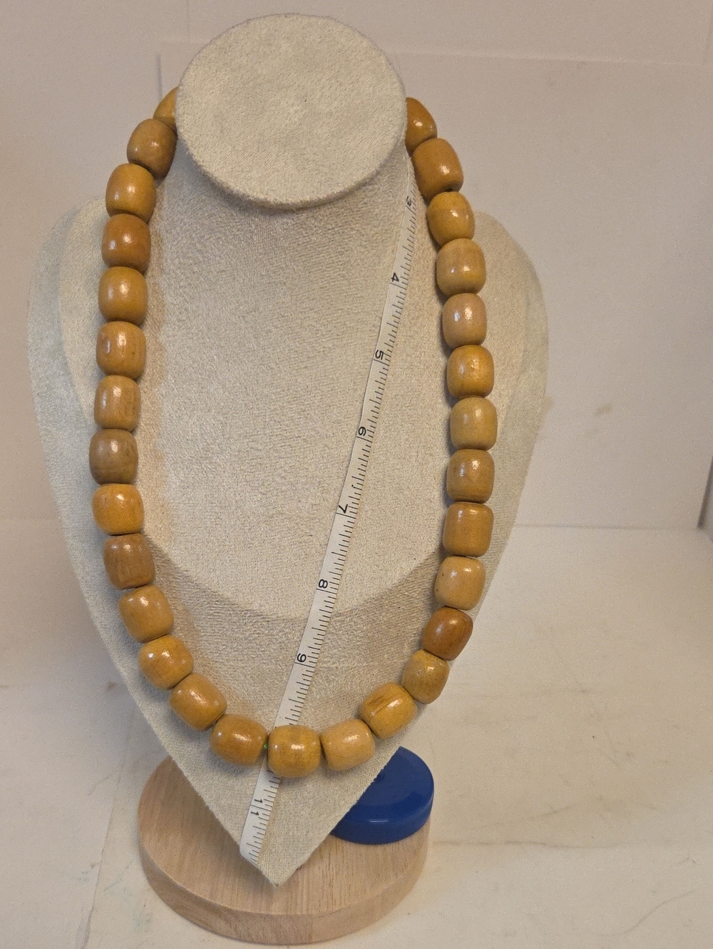 Vintage Chunky Natural Wood Bead Statement Necklace 21"Boho Barrel Beads
